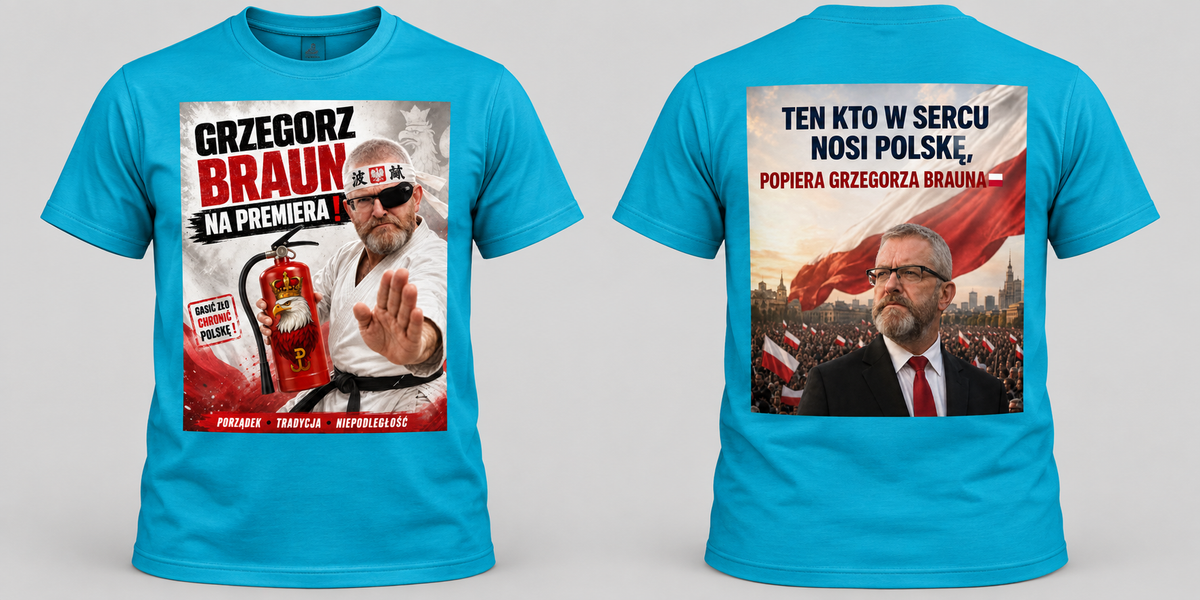 Koszulka Grzegorz Braun karate z gaśnicą oraz "Kto w sercu Polskę nosi"