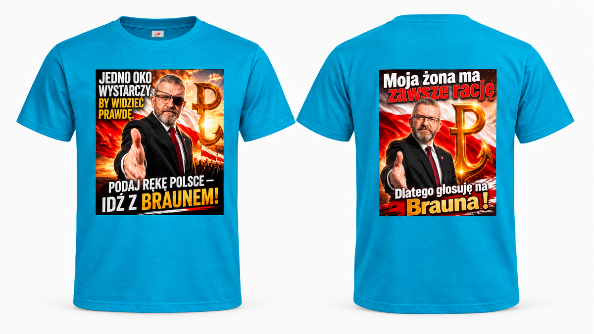 Koszulka z krótkim rękawkiem GRZEGORZ BRAUN JEDNO OKO ORAZ MOJA ŻONA